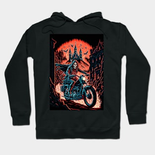 Skeleton Riding Motorbike On Flames Hoodie